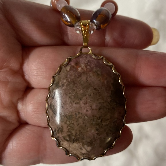 Handcrafted Rhodonite Pendant and Shell, Stone, Glass Necklace - Picture 6 of 7